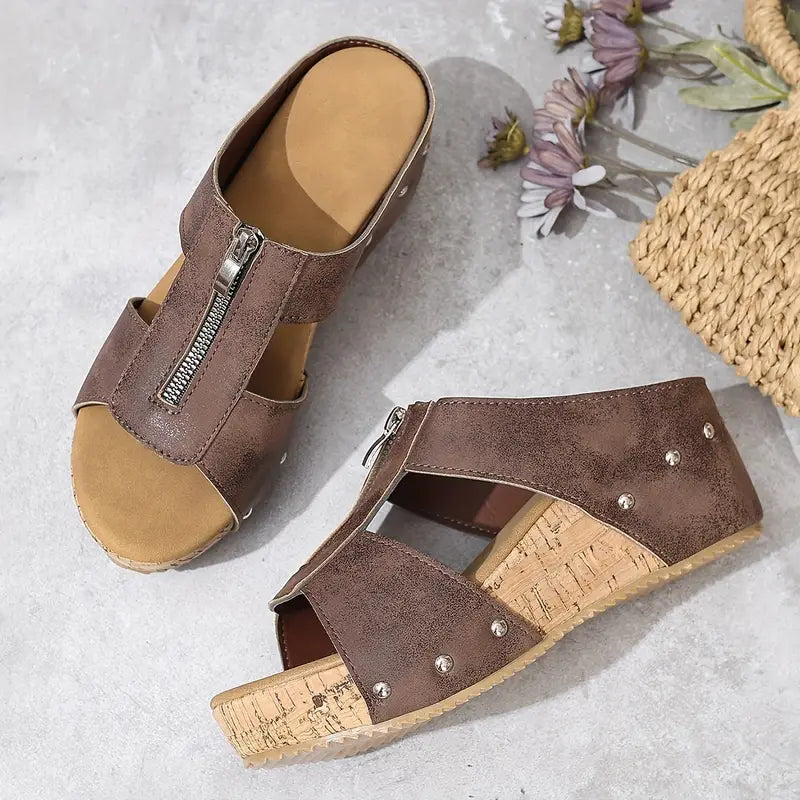 Wedge Heel Sandals for Women ⎜ Fashionable Summer Shoes with a Zip and a Comfortable Feel