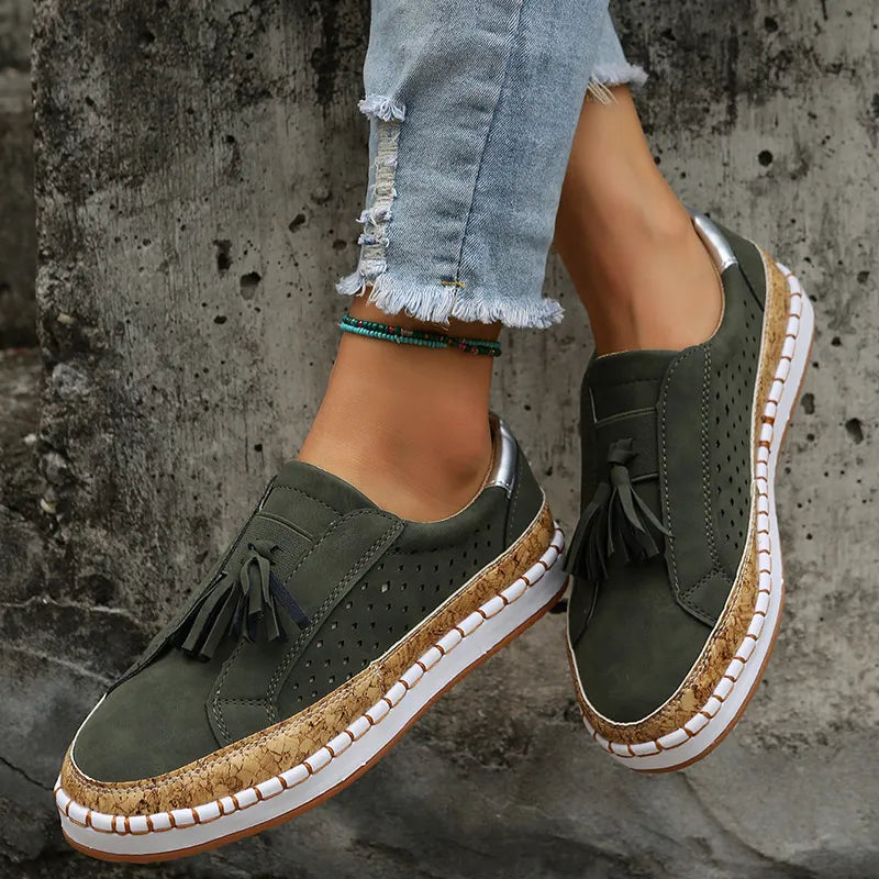 Loafers for Women ⎜ Comfortable Flats with Tassel Detail and Elasticated Slip - on Design