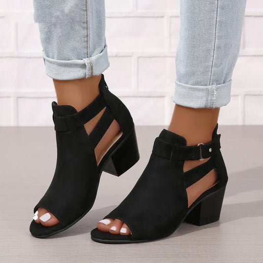 High Heel Sandals for Women ⎜ Elegant Summer Shoes with Block Heel and Buckle for Office and Leisure