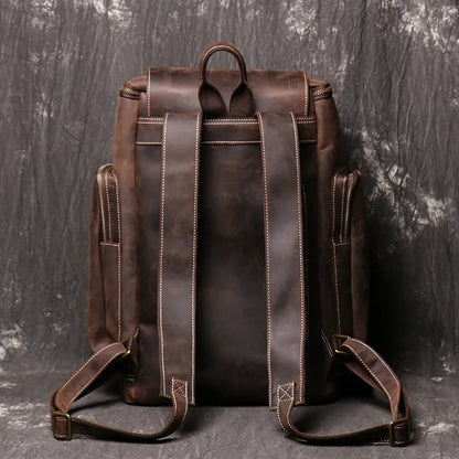 Laptop Backpack for Men ⎜ Large Leather Backpack with Side Pockets and Extra Storage Space for Travelling