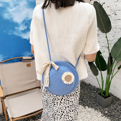 Women's Basket Bag ⎜ Handmade Shoulder Bag Made From Straw Wire with a Playful Floral Design