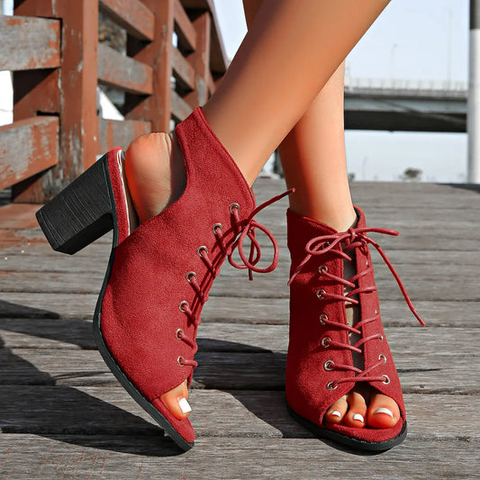 Women's Lace - Up Sandals with Block Heel ⎜ Fashionable Summer Shoes with an Open Toe and Comfortable Fit