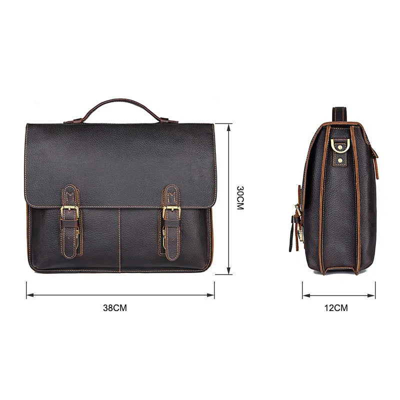 Laptop Bag for Men ⎜ Retro Briefcase Made of Genuine Leather with Practical Compartments and Shoulder Strap