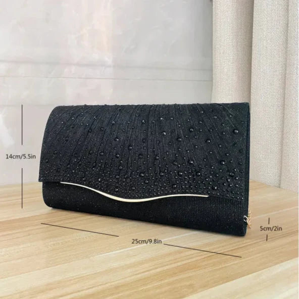 Evening Clutch Bag ⎜ Sparkling Design with Rhinestones and Elegant Wave Pattern
