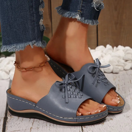 Mules for Women ⎜ Comfortable Summer Shoes with a Bow , Non - Slip Sole and Cushioned Footbed