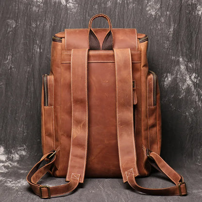 Laptop Backpack for Men ⎜ Large Leather Backpack with Side Pockets and Extra Storage Space for Travelling
