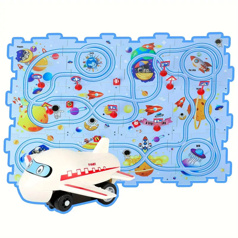Puzzle Track Play Mat for Kids ⎜ Interactive Floor Game with Connectable Roads for Imaginative Racing Fun