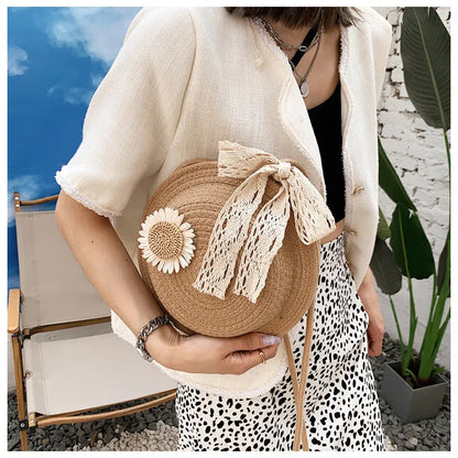 Women's Basket Bag ⎜ Handmade Shoulder Bag Made From Straw Wire with a Playful Floral Design