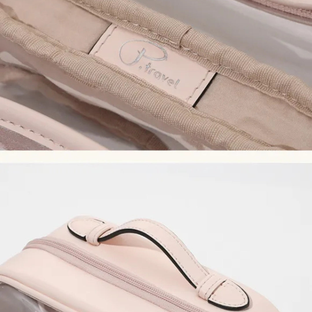 Cosmetics Bag for Women ⎜ Transparent Hard Shell with Zip and Practical Carrying Handle for Travelling