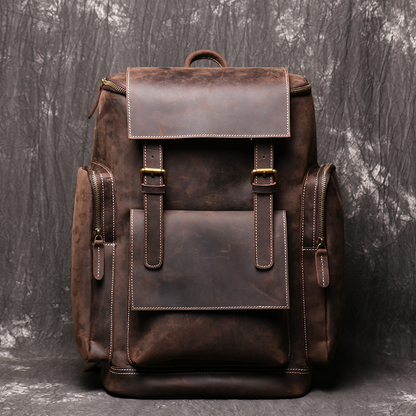 Laptop Backpack for Men ⎜ Large Leather Backpack with Side Pockets and Extra Storage Space for Travelling