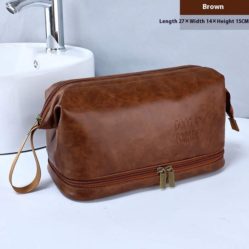 Leather Toiletry Bag for Men ⎜ Practical Double - Layer Bag with Large Capacity and Stylish Design
