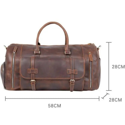 Travel Bag for Men ⎜ Vintage Leather with Large Capacity and Practical Compartments