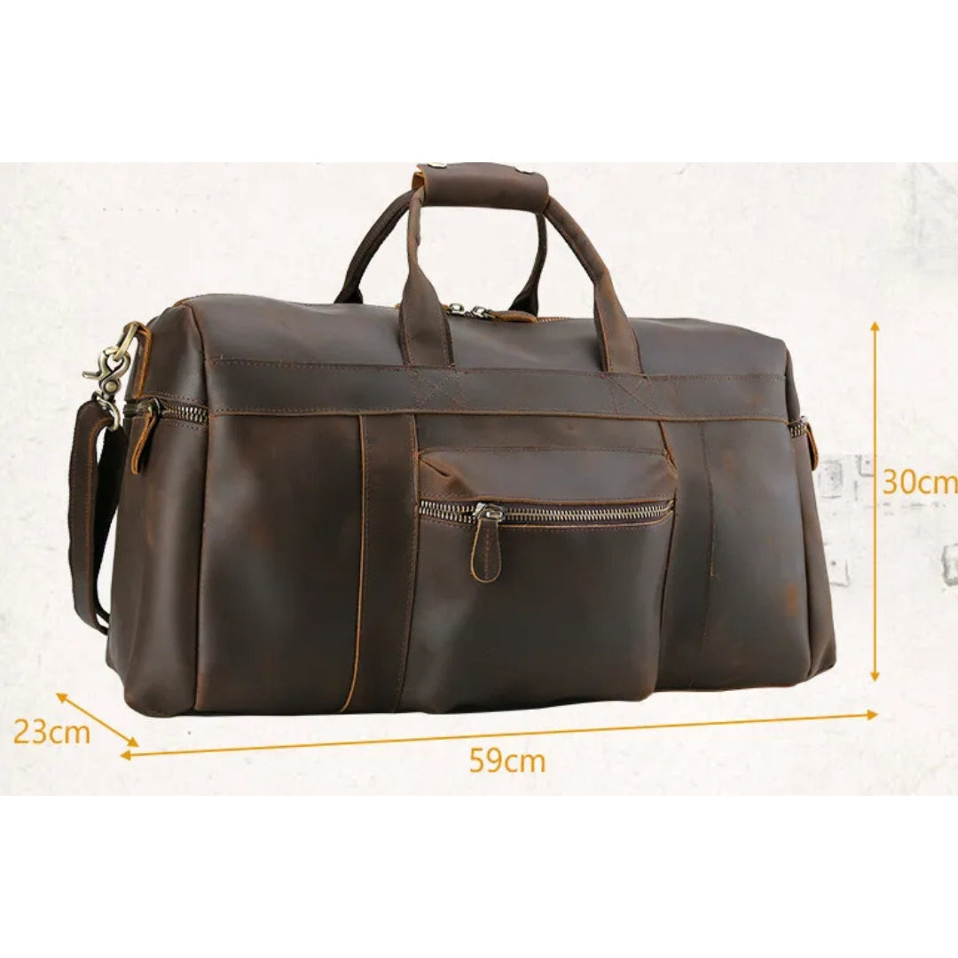 Travel Bag for Men ⎜ Vintage Leather with Generous Storage Space and Practical Compartments