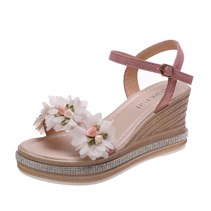 Women's Wedge Sandals Summer ⎜ Comfortable Platform Sandals with Floral Appliqués and Adjustable Ankle Strap
