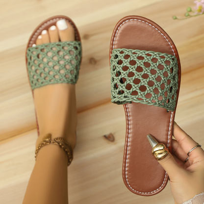 Women's Mesh Slippers with Square Toe Design ⎜ Comfortable Slippers with Trendy Fabric Pattern