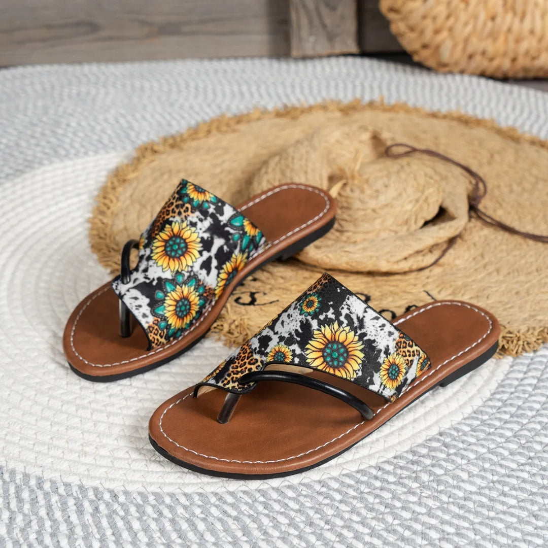 Toe Separator Sandals for Women ⎜ Breathable Summer Shoes with a Colourful Print and Comfortable Outsole