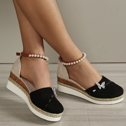 Wedge Heel Sandals for Women ⎜ Comfortable Summer Shoes with Beaded Straps and Braided Sole