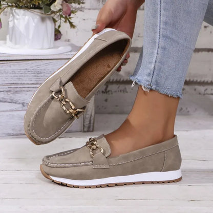 Platform Slip - on Shoes for Women ⎜ Comfortable Slip - on Shoes with Fashionable Chain Appliqué for Everyday Wear and Style