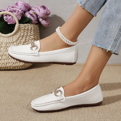 Slip - on Loafers for Women ⎜ Comfortable Shoes with Chain Appliqué for Everyday Wear and Style