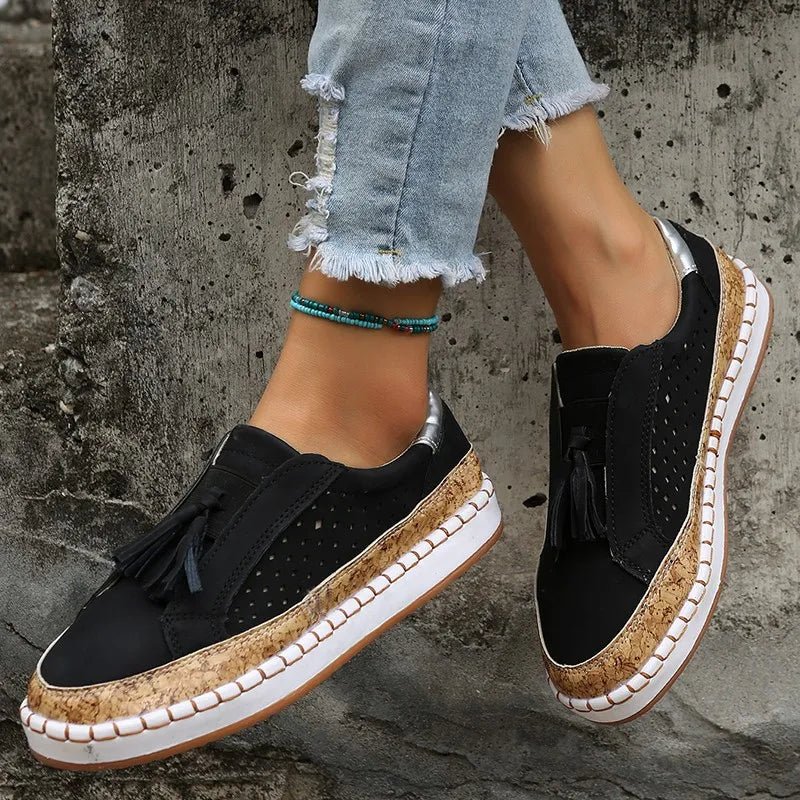 Loafers for Women ⎜ Comfortable Flats with Tassel Detail and Elasticated Slip - on Design