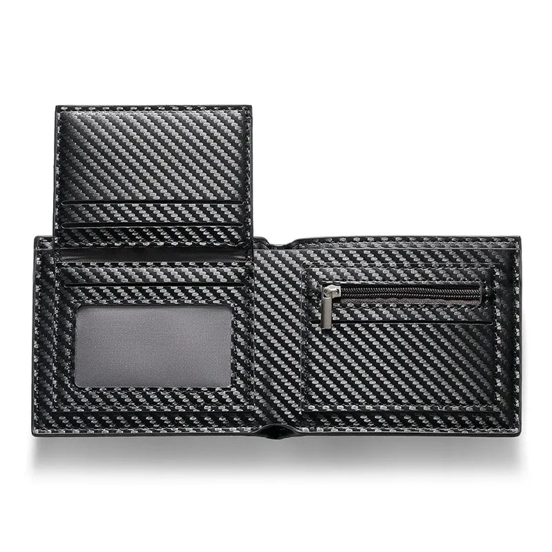 Carbon Leather Wallet for Men ⎜ Compact 3 - Fold Wallet with Zip Compartment and Card Slots