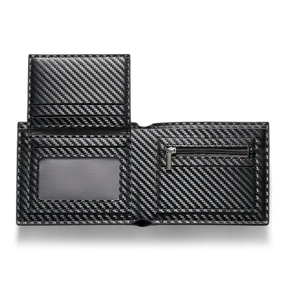 Carbon Leather Wallet for Men ⎜ Compact 3 - Fold Wallet with Zip Compartment and Card Slots