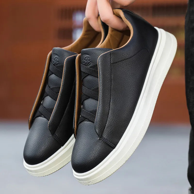 Men's Trainers ⎜ Breathable Leather Shoes with Elasticated Laces for Comfortable Wear