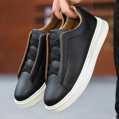 Men's Trainers ⎜ Breathable Leather Shoes with Elasticated Laces for Comfortable Wear