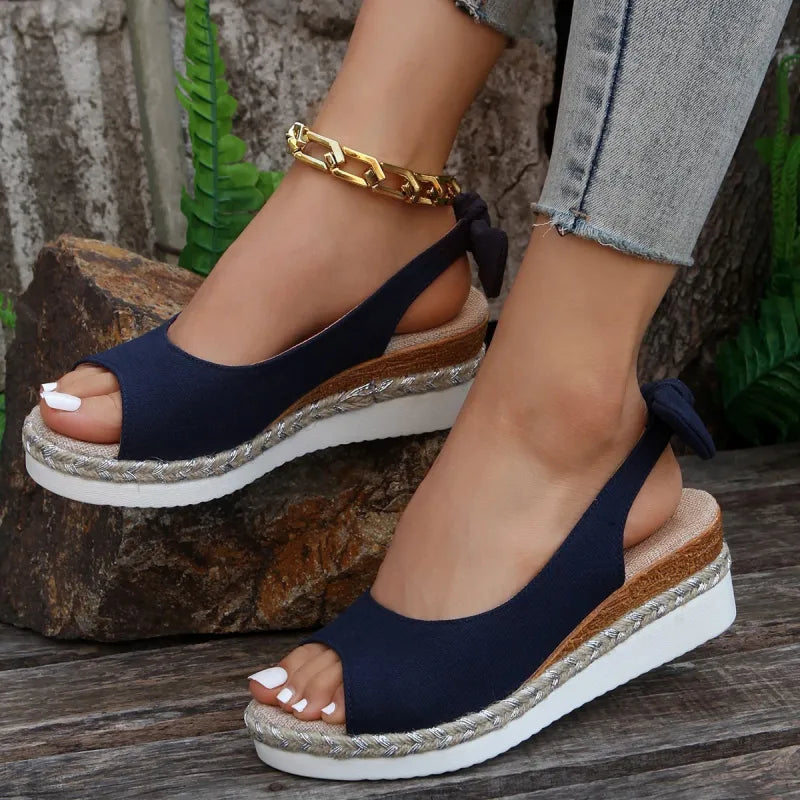 Women's Wedge Sandals ⎜ Comfortable Summer Shoes with a Raffia Sole and Open Design for Everyday Wear & Leisure