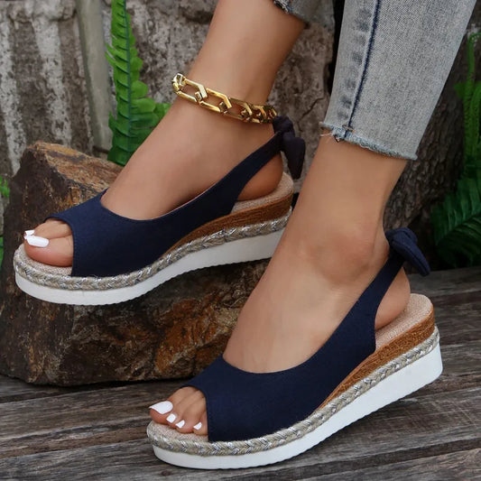 Women's Wedge Sandals ⎜ Comfortable Summer Shoes with a Raffia Sole and Open Design for Everyday Wear & Leisure