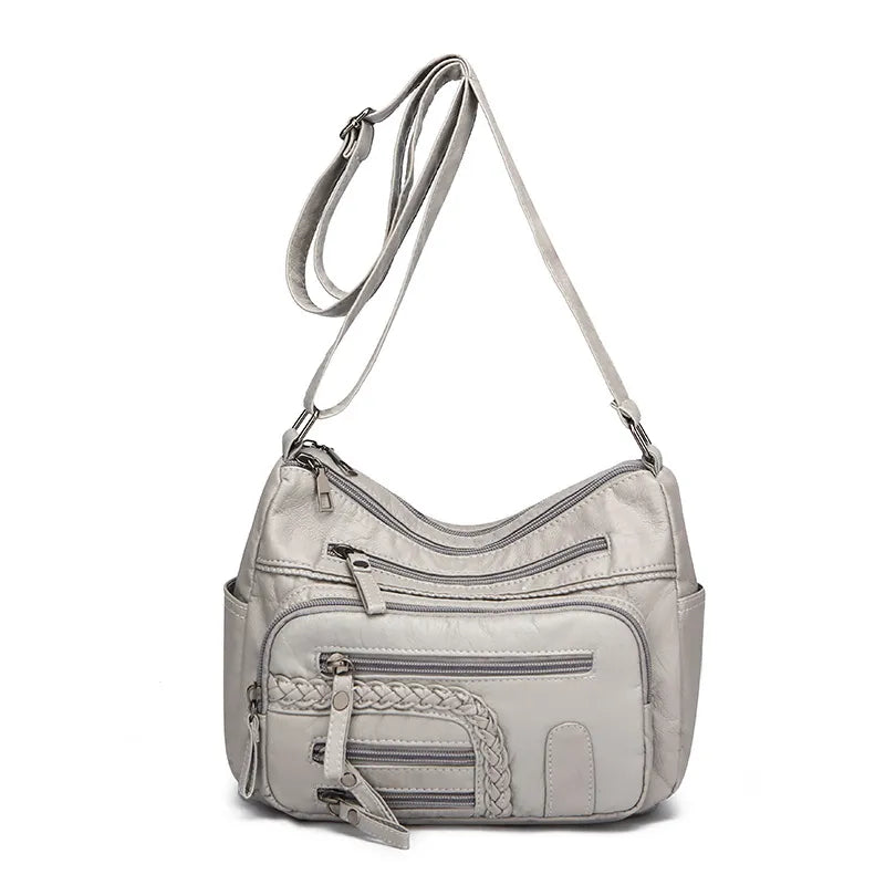 Leather Shoulder Bag for Women ⎜ Versatile Bag with Multiple Zip Pockets and a Fashionable Look