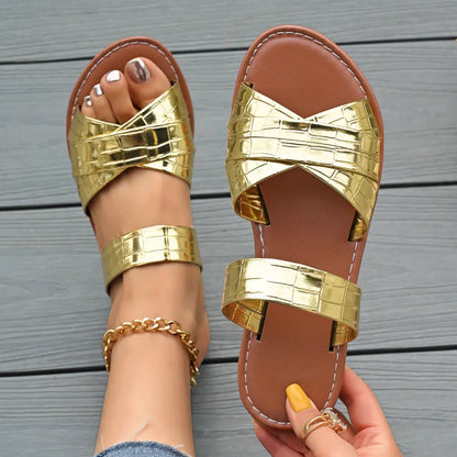 Comfortable Sandals with Cross Straps ⎜ Flat Slip - Ons in Various Colours for Relaxed Comfort