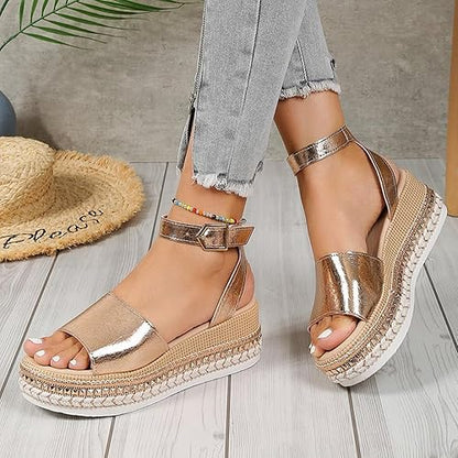 Women's Wedge Sandals ⎜ Airy Summer Shoes with a Cut - Out Design and Open Fish - Mouth Toe