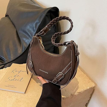 Retro Shoulder Bag ⎜ Fashionable Design with Braided Handle and Practical Strap Fasteners