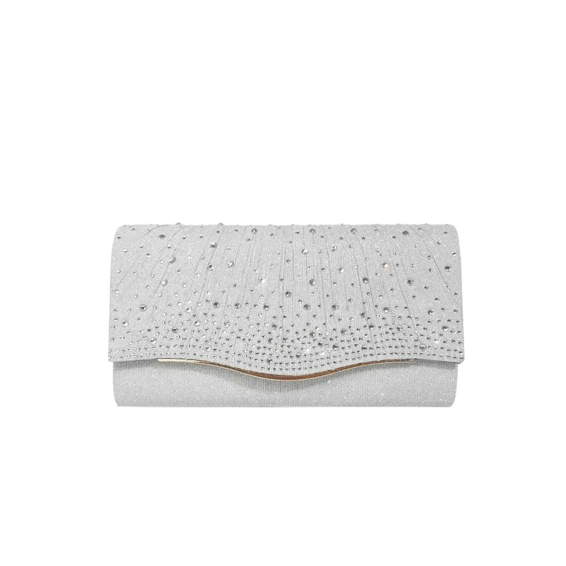 Evening Clutch Bag ⎜ Sparkling Design with Rhinestones and Elegant Wave Pattern