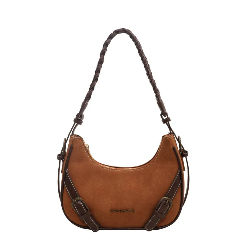 Retro Shoulder Bag ⎜ Fashionable Design with Braided Handle and Practical Strap Fasteners
