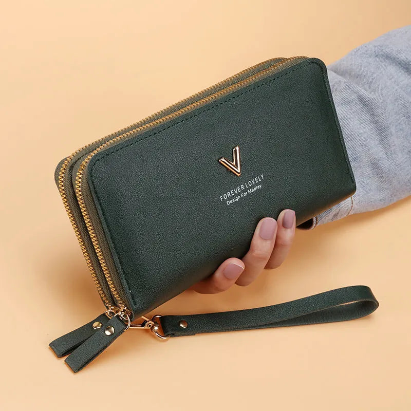 Women's Wallet with Double Zip ⎜ Large Capacity and Practical Design with Wrist Strap
