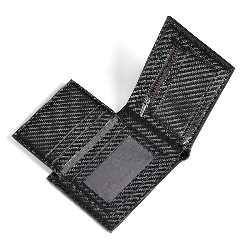 Carbon Leather Wallet for Men ⎜ Compact 3 - Fold Wallet with Zip Compartment and Card Slots