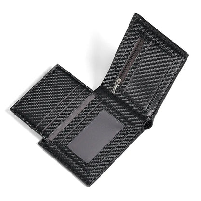 Carbon Leather Wallet for Men ⎜ Compact 3 - Fold Wallet with Zip Compartment and Card Slots