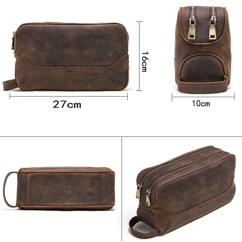 Leather Clutch for Men ⎜ Vintage Bag Made of Genuine Leather with Practical Compartments and Zip