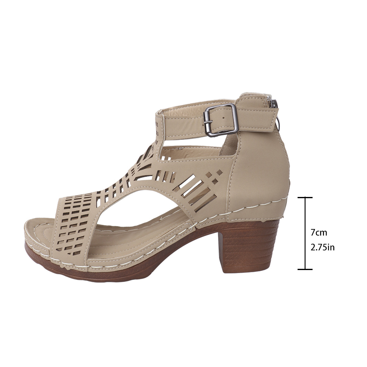Women's Sandals with Block Heel ⎜ Stylish Shoes with Open Toes and Cut - Out Design