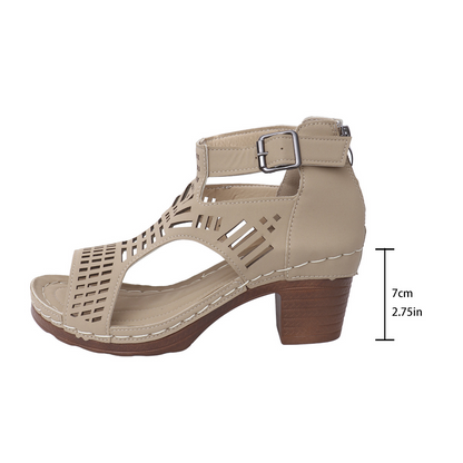 Women's Sandals with Block Heel ⎜ Stylish Shoes with Open Toes and Cut - Out Design