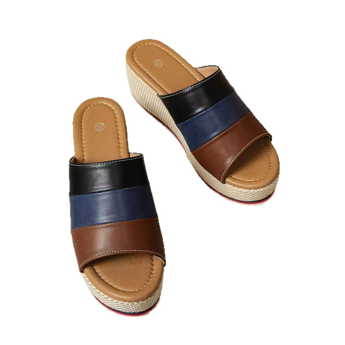 Women's Wedge Sandals with Block Heel ⎜ Comfortable Platform Loafers with Colour Block Design and Straps