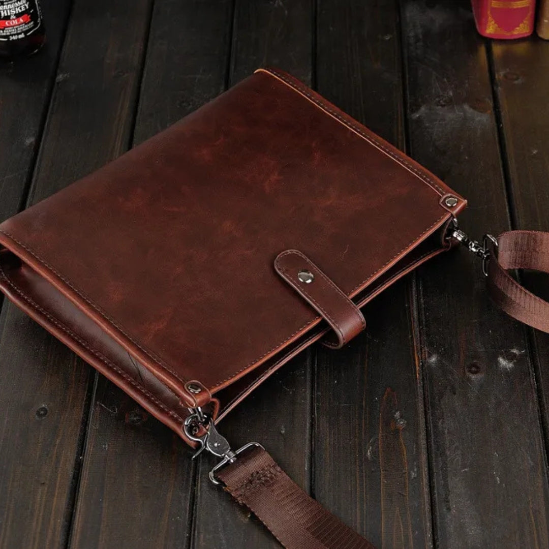 Shoulder Bag for Men ⎜ Retro Shoulder Bag Made of Faux Leather in Landscape Format with Magnetic Fastener