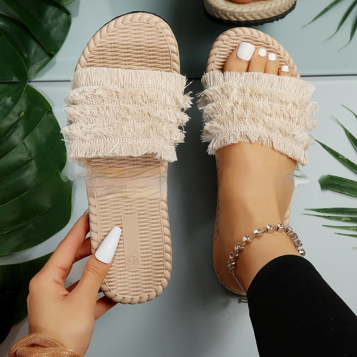 Beach Sandals for Women ⎜ Comfortable Summer Shoes with Fringes and Non - Slip Eva Sole