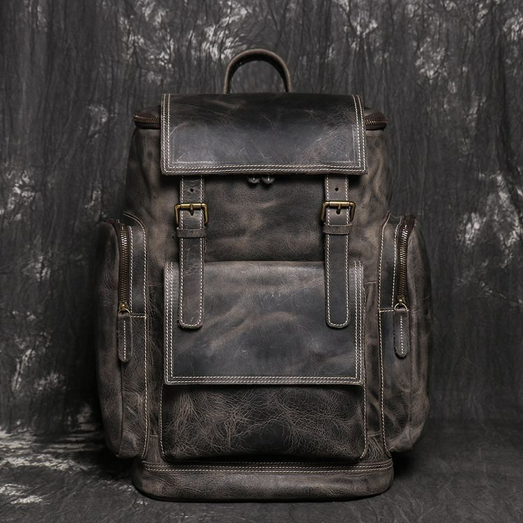 Laptop Backpack for Men ⎜ Large Leather Backpack with Side Pockets and Extra Storage Space for Travelling
