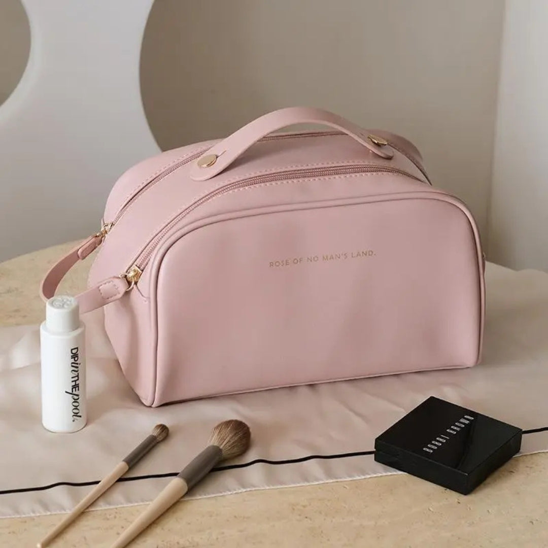 Cosmetics Bag for Women ⎜ Double Zip Design with Large Capacity and Elegant Carrying Handle