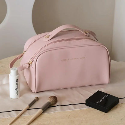 Cosmetics Bag for Women ⎜ Double Zip Design with Large Capacity and Elegant Carrying Handle