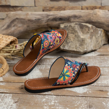 Toe Separator Sandals for Women ⎜ Breathable Summer Shoes with a Colourful Print and Comfortable Outsole