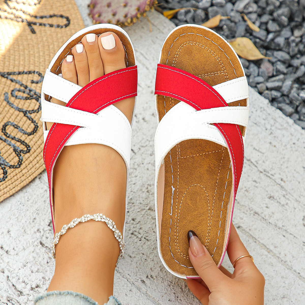 Women's Wedge Loafers with Colour Block Design ⎜ Comfortable Platform Loafers with Cross - Band Look and Wooden Style